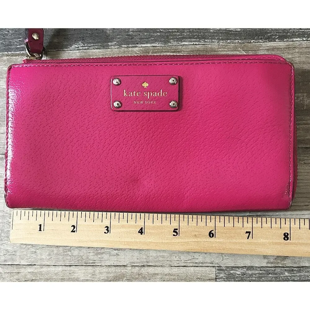 Kate Spade Layton Wellesley Leather Wallet Wristlet Hot Pink